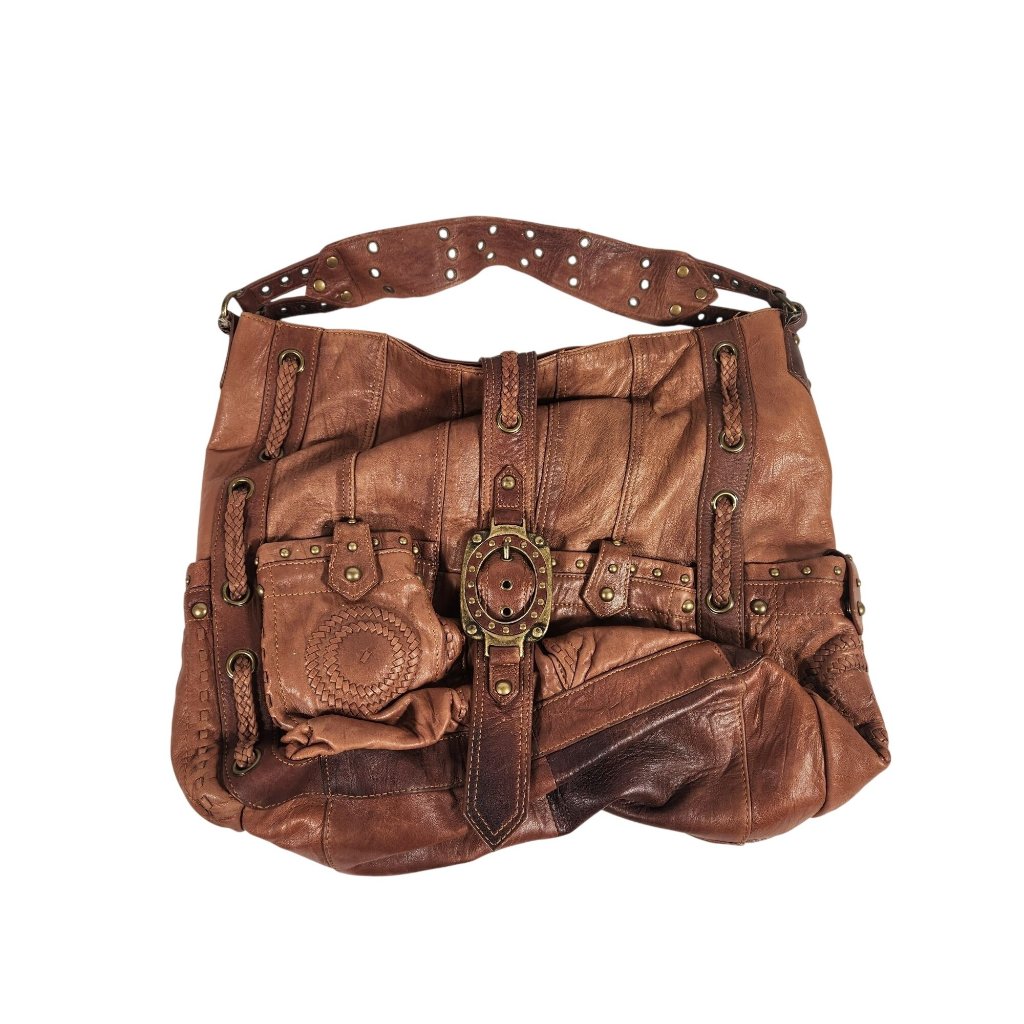 Betsy Johnson Vtg Large Leather Hobo Studded Bag Boho Western Money Gorgeous Gif